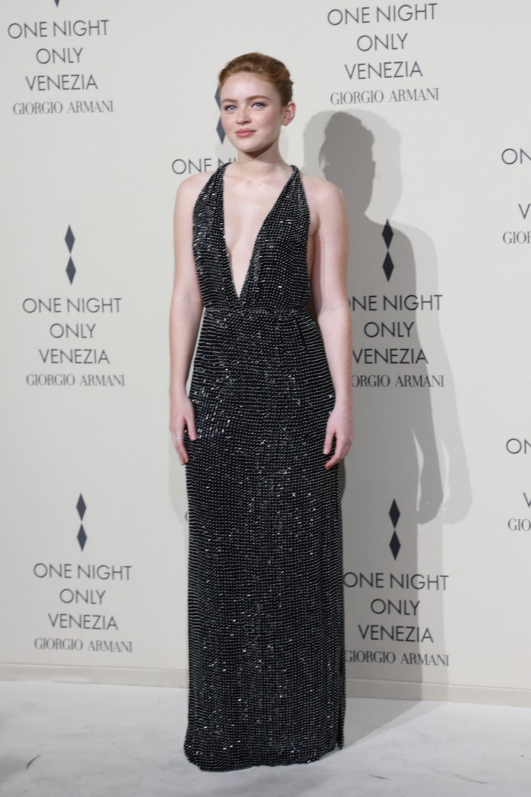 Sadie Sink attends Giorgio Armani "One Night In Venice" photocall on September 02, 2023 in Venice, I...