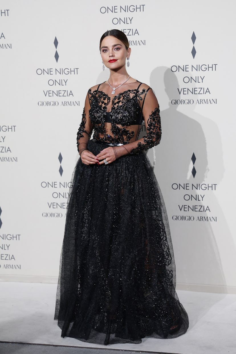 VENICE, ITALY - SEPTEMBER 02: Jenna Coleman attends Giorgio Armani "One Night In Venice" photocall o...