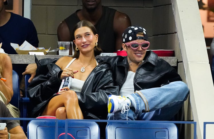 Hailey Bieber and Justin Bieber are seen at the 2023 US Open Tennis Championships on September 1, 20...