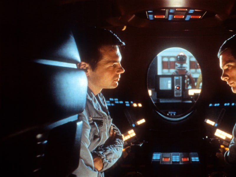 Gary Lockwood talks to Keir Dullea in a scene from the film '2001: A Space Odyssey', 1968. (Photo by...