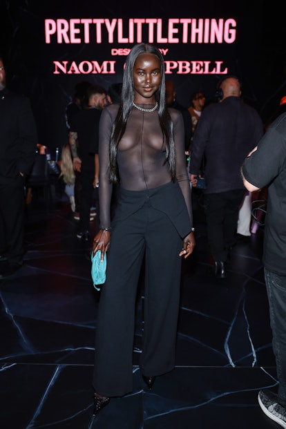 Adut Akech attends the PrettyLittleThing x Naomi Campbell runway show at Cipriani 25 Broadway on Sep...
