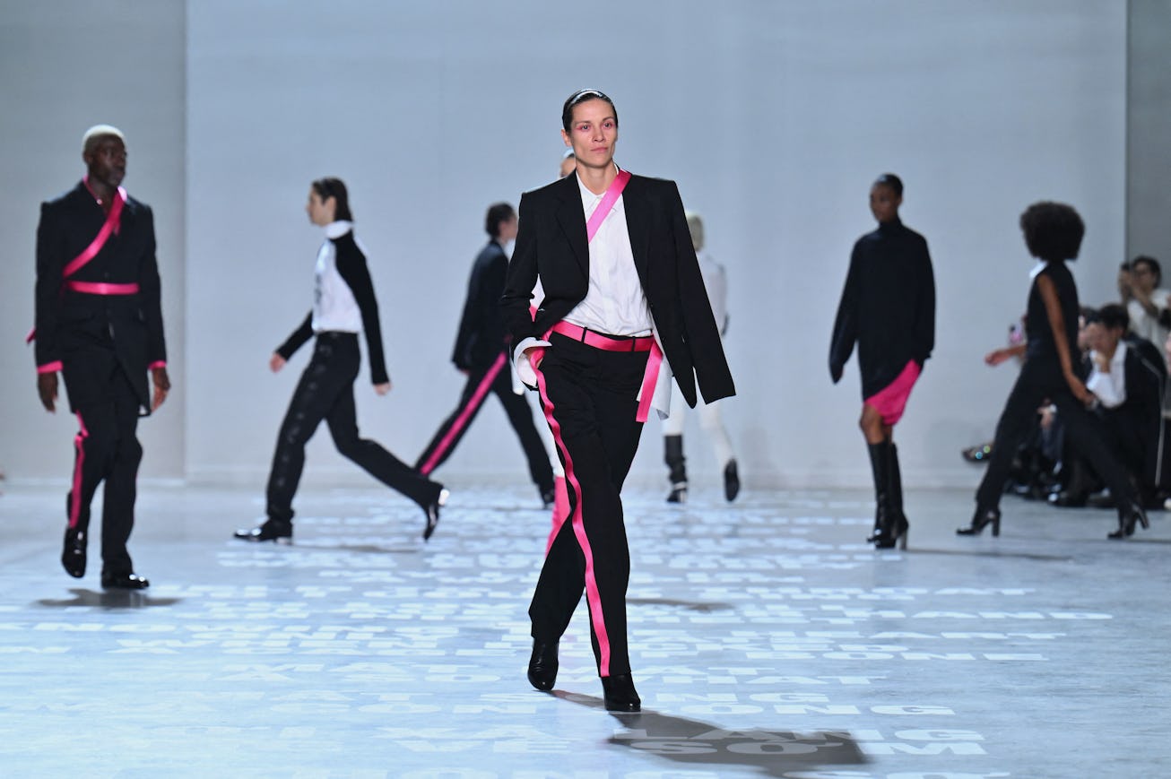 TOPSHOT - Models walk the runway for Helmut Lang show during New York Fashion Week in New York City ...