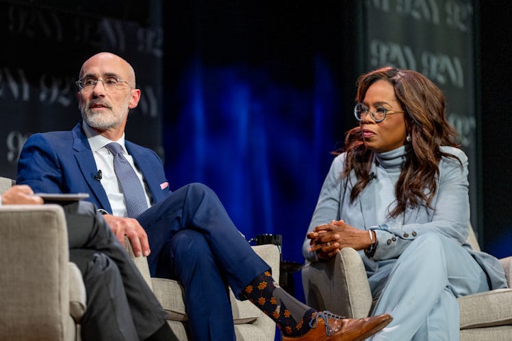 NEW YORK, NEW YORK - SEPTEMBER 12: Arthur C. Brooks with Oprah Winfrey discuss with George Stephanop...