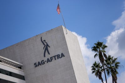 Los Angeles, CA - November 07: The SAG-AFTRA sign, photographed along Wilshire Boulevard, on the SAG...