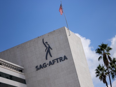 Los Angeles, CA - November 07: The SAG-AFTRA sign, photographed along Wilshire Boulevard, on the SAG...