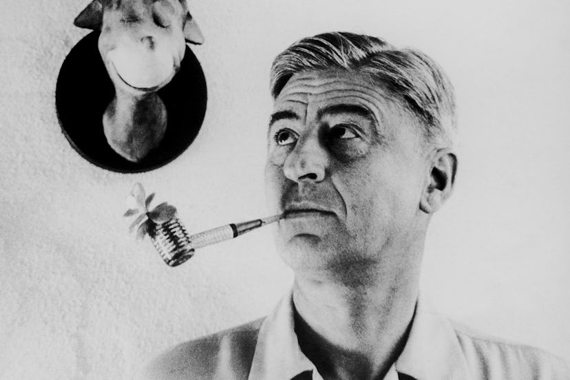 MARCH 11, 1959 - LA JOLLA: Children's book author Theodor Seuss Geisel with a whimsical plant-sprou...