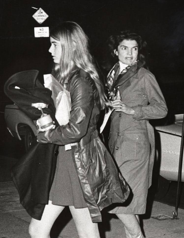 Jackie Kennedy Onassis and Sydney Lawford during Caroline Kennedy Arriving At Her Apartment at 5th A...