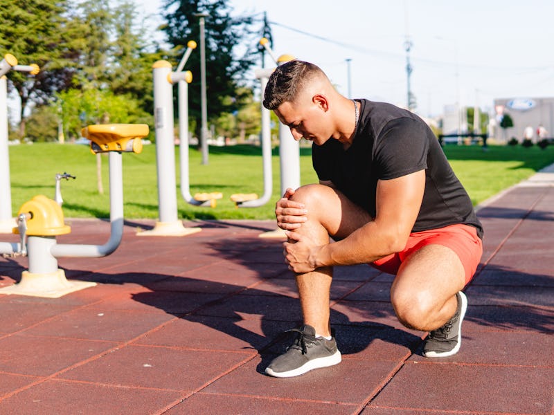 The young man injured his knee during training outside