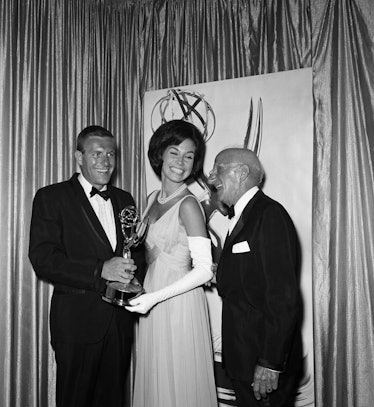  Jerry Van Dyke, Mary Tyler Moore, Jimmy Durante during the 17th Annual Primetime Emmy Awards on Sep...