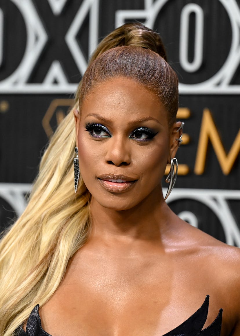 Laverne Cox wore an edgy cut crease and a Barbie ponytail at the 2024 Emmy Awards.