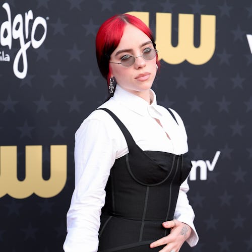 Billie Eilish's outfit to the 2024 Critics Choice Awards was a bustier LBD over a button-down.