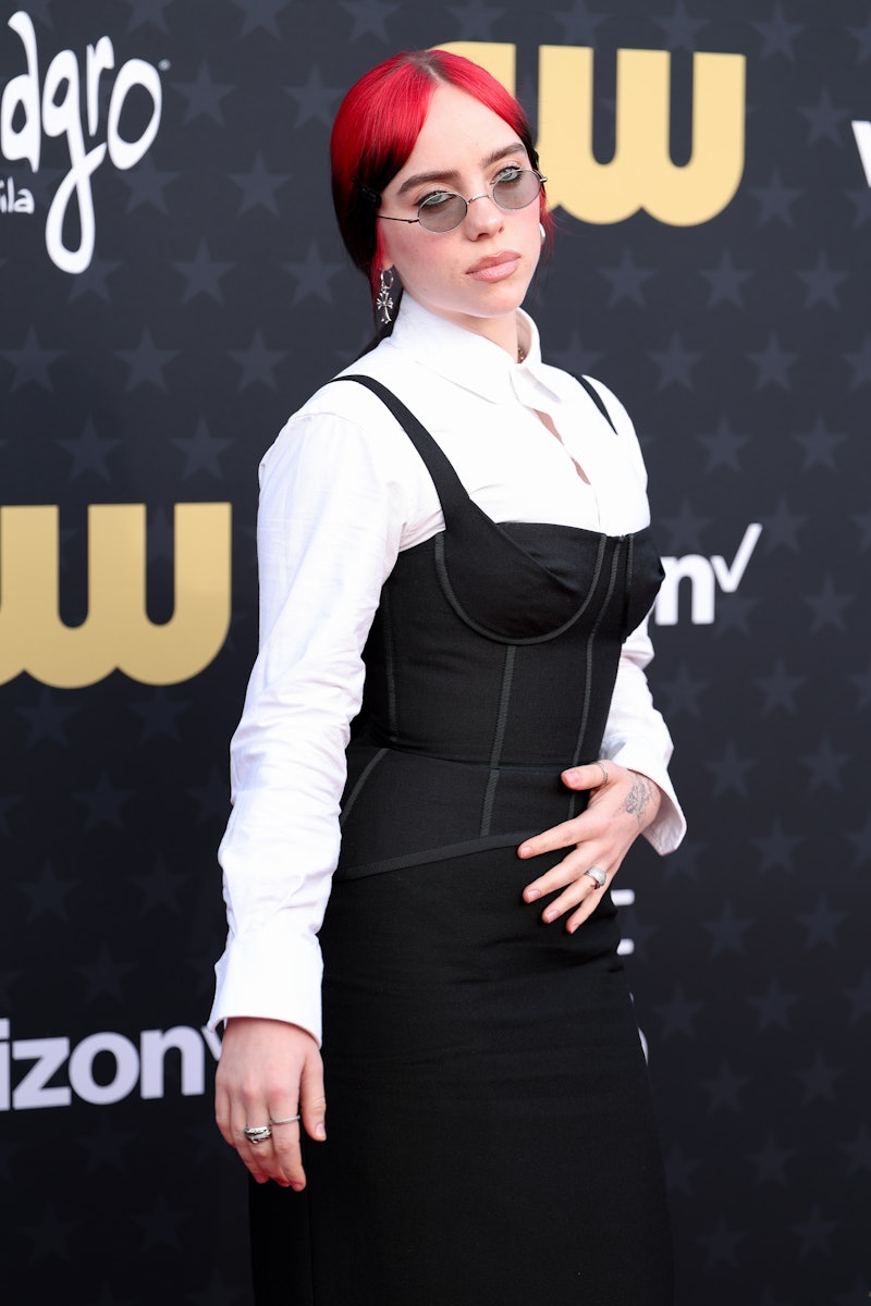Billie Eilish's outfit to the 2024 Critics Choice Awards was a bustier LBD over a button-down.