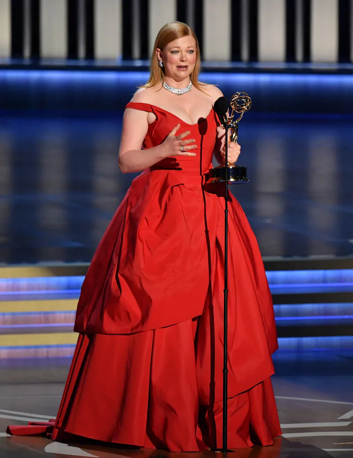 Australian actress Sarah Snook accepts the award for Outstanding Lead Actress In A Drama Series for ...
