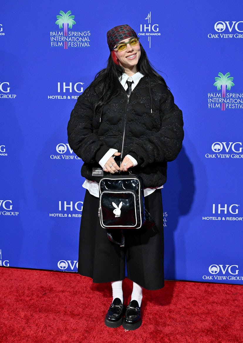 Billie Eilish wears a button-down and zip-up hoodie to the 2024 Palm Springs International Film Fest...