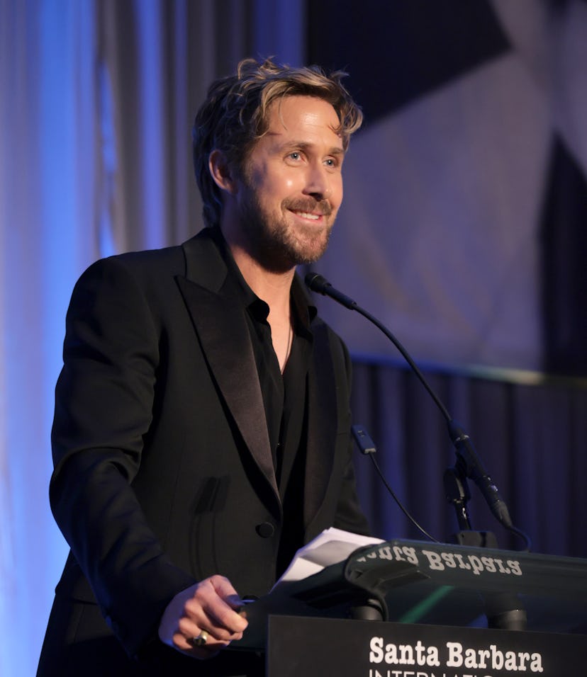 SANTA BARBARA, CALIFORNIA - JANUARY 13: Ryan Gosling speaks onstage while accepting award at Santa B...