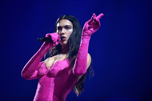 British singer-songwriter Dua Lipa performs on stage during a concert at the Accor Arena in Paris, o...