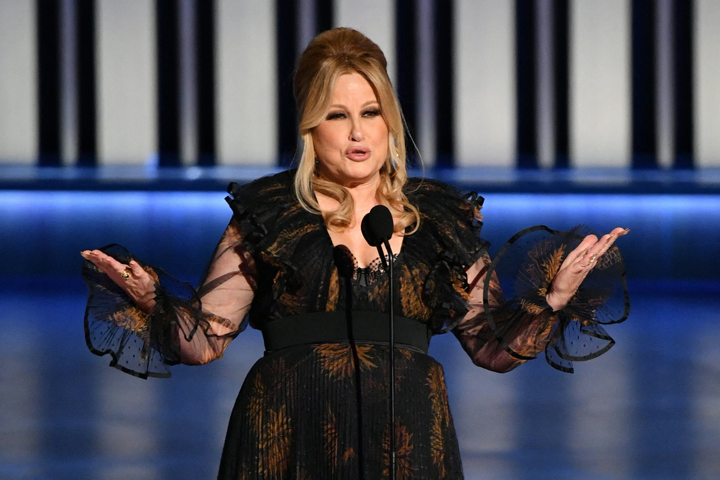 Outstanding Supporting Actress in a Drama Series Jennifer Coolidge, The White Lotus, speaks on stage...