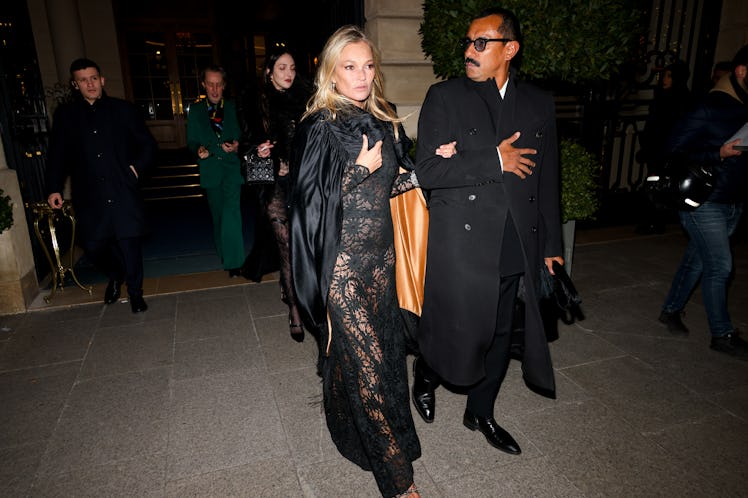 Kate Moss and Haider Ackermann are  seen leaving the Ritz Hotel to celebrate her 50th birthday on Ja...