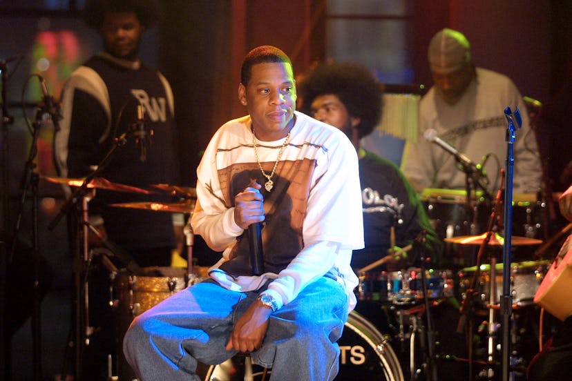 Jay-Z performs with The Roots on "MTV Unplugged" at the MTV studios in New York City.  11/18/01  Pho...
