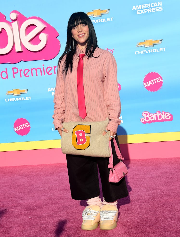 Billie Eilish attends the World Premiere Of "Barbie" held at Shrine Auditorium and Expo Hall on July...
