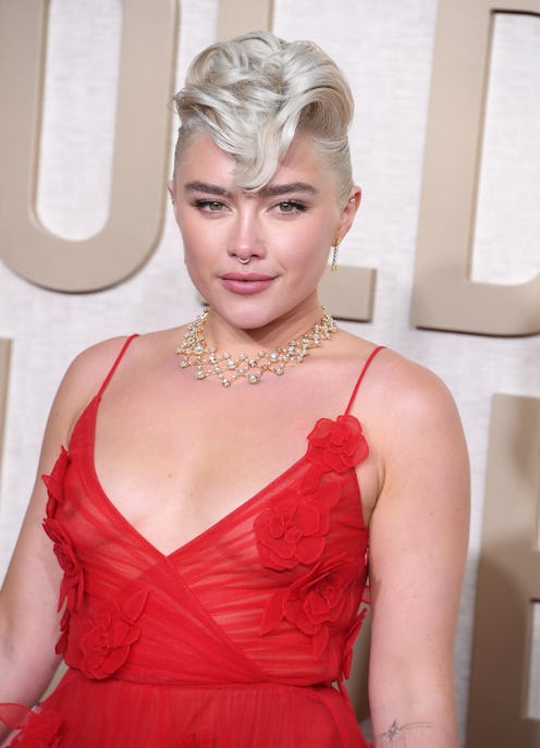 Florence Pugh arrives at the 81st Annual Golden Globe Awards. 