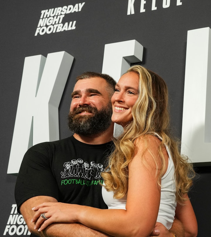 PHILADELPHIA, PA - SEPTEMBER 08: (L-R) Jason Kelce poses for a photo with Kylie Kelce during the Kel...