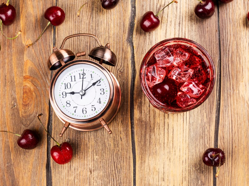 Trendy sleepy girl mocktail. Popular cherry drink for deep sleeping