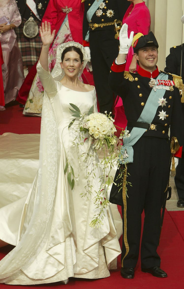 Danish Crown Prince Frederik and his bride Crown Princess Mary leave Copenhagen Cathedral after thei...