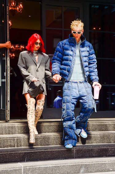 NEW YORK, NEW YORK - SEPTEMBER 05:  Megan Fox (L) and Machine Gun Kelly are seen in Tribeca  on Sept...