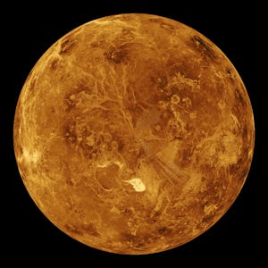 The northern hemisphere is displayed in this global view of the surface of Venus. The north pole is ...