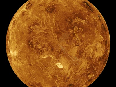 The northern hemisphere is displayed in this global view of the surface of Venus. The north pole is ...
