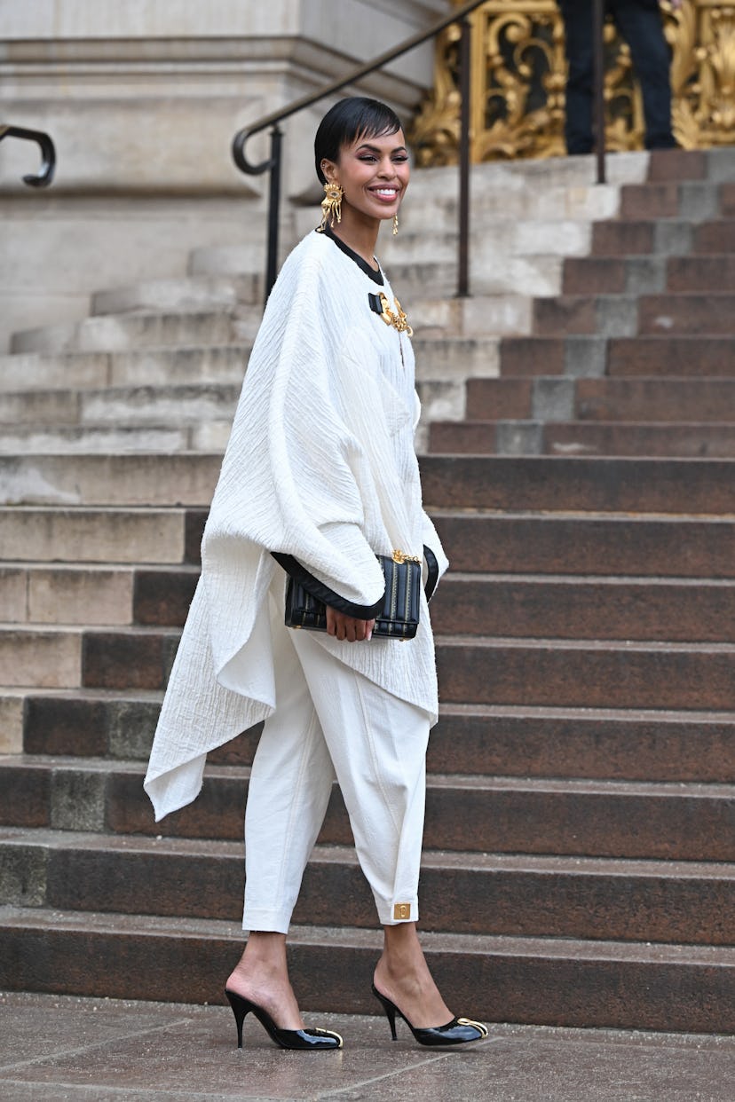 PARIS, FRANCE - JANUARY 22: Sabrina Dhowre Elba attends the Schiaparelli Haute Couture Spring/Summer...