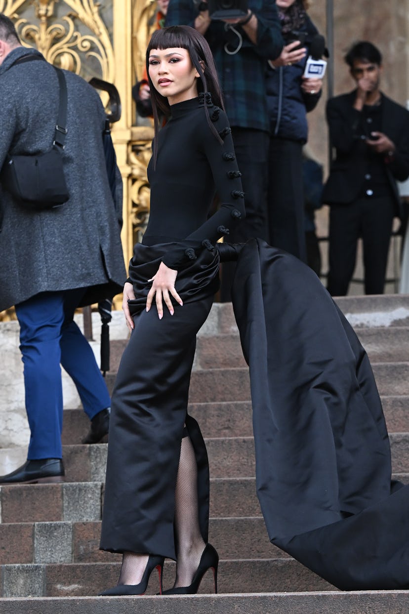 PARIS, FRANCE - JANUARY 22: Zendaya attends the Schiaparelli Haute Couture Spring/Summer 2024 show a...