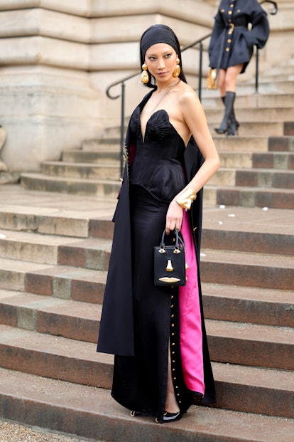 PARIS, FRANCE - JANUARY 22: Soo Joo Park attends the Schiaparelli Haute Couture Spring/Summer 2024 s...