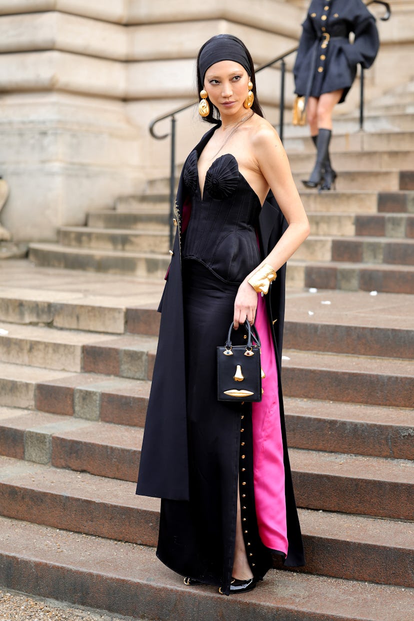 PARIS, FRANCE - JANUARY 22: Soo Joo Park attends the Schiaparelli Haute Couture Spring/Summer 2024 s...