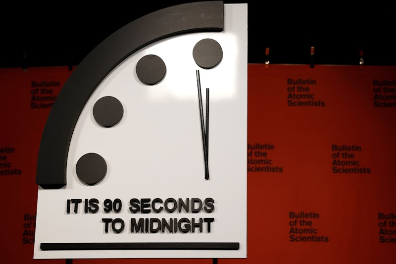 WASHINGTON, DC - JANUARY 24: The 2023 Doomsday Clock is displayed before of a live-streamed event wi...