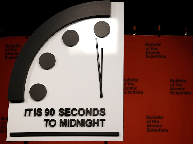 WASHINGTON, DC - JANUARY 24: The 2023 Doomsday Clock is displayed before of a live-streamed event wi...
