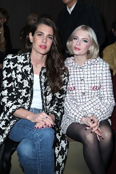 Charlotte Casiraghi and Lucy Boynton attend the Chanel Haute Couture Spring/Summer 2024 show as part...