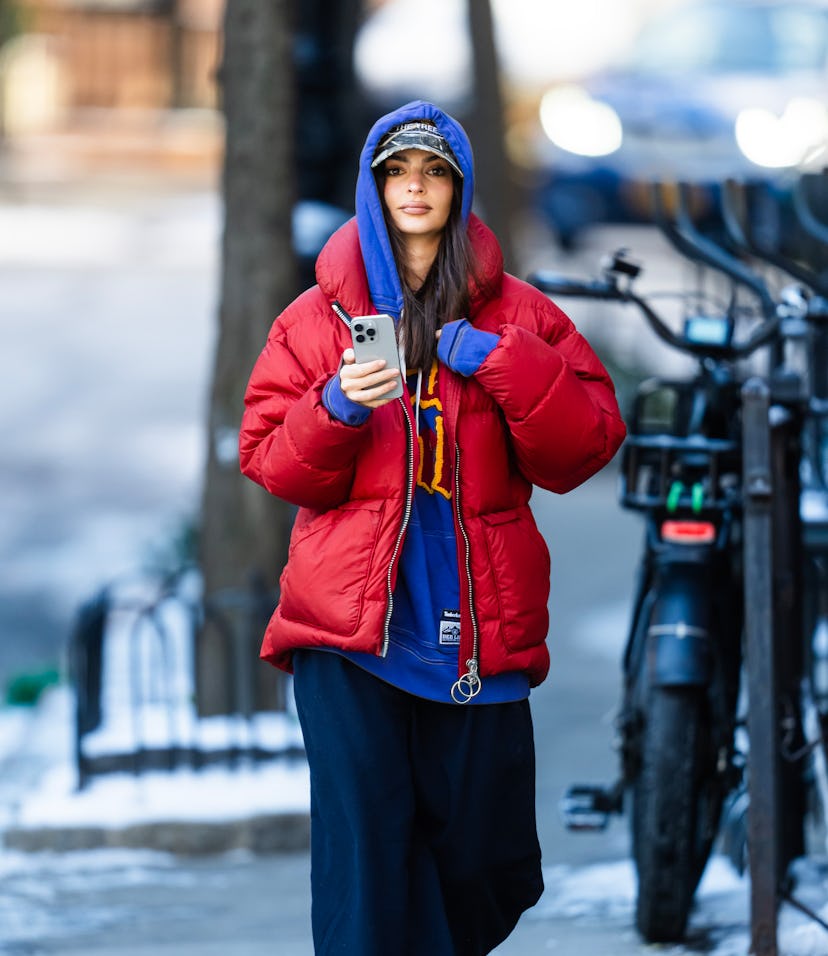 Emily Ratajkowski is seen in the West Village on January 17, 2024 wearing comfy clothes