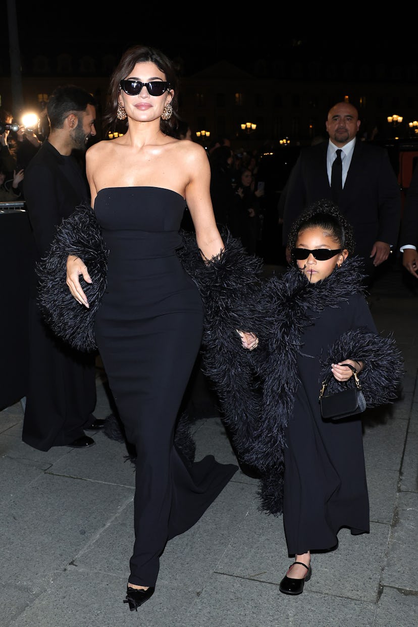 PARIS, FRANCE - JANUARY 24: Kylie Jenner and Stormi Webster attend the Valentino Haute Couture Sprin...