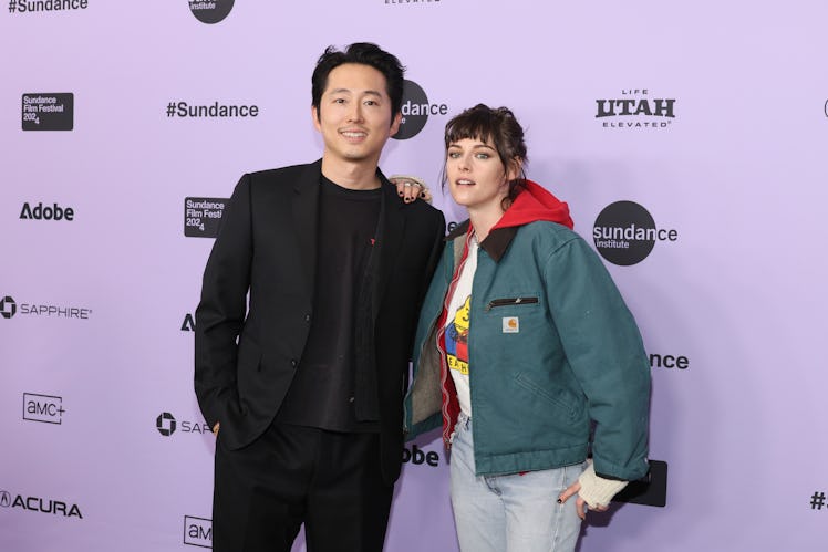 PARK CITY, UTAH - JANUARY 19: Steven Yeun and Kristen Stewart attend the "Love Me" Premiere during t...