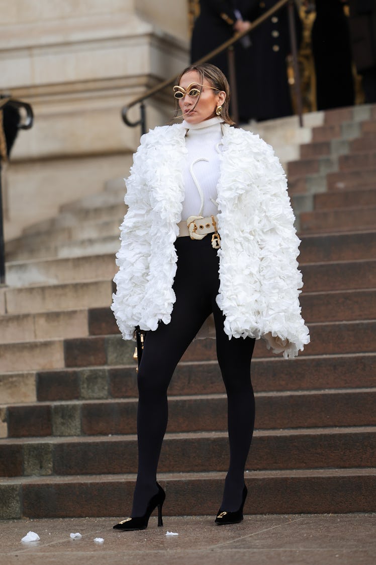 Jennifer Lopez attends the Schiaparelli Haute Couture Spring/Summer 2024 show as part of Paris Fashi...