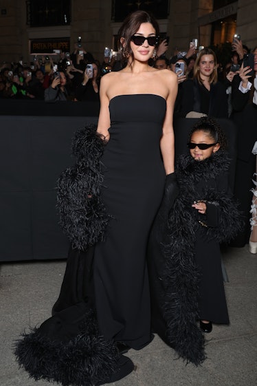 Kylie Jenner and her daughter Stormi Webster attend the Valentino Haute Couture Spring/Summer 2024 s...