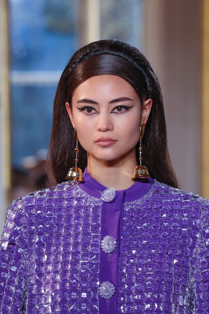 Mod hair and bold eyeliner was a staple on the Georges Hobeika Haute Couture runway.