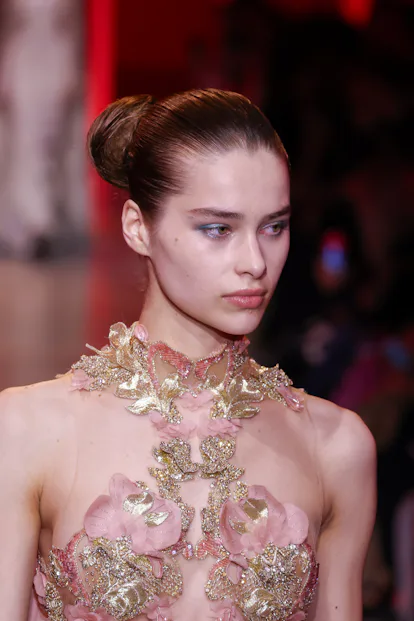 Elegant aqua blue eyeshadow was worn on the Elie Saab Haute Couture runway.