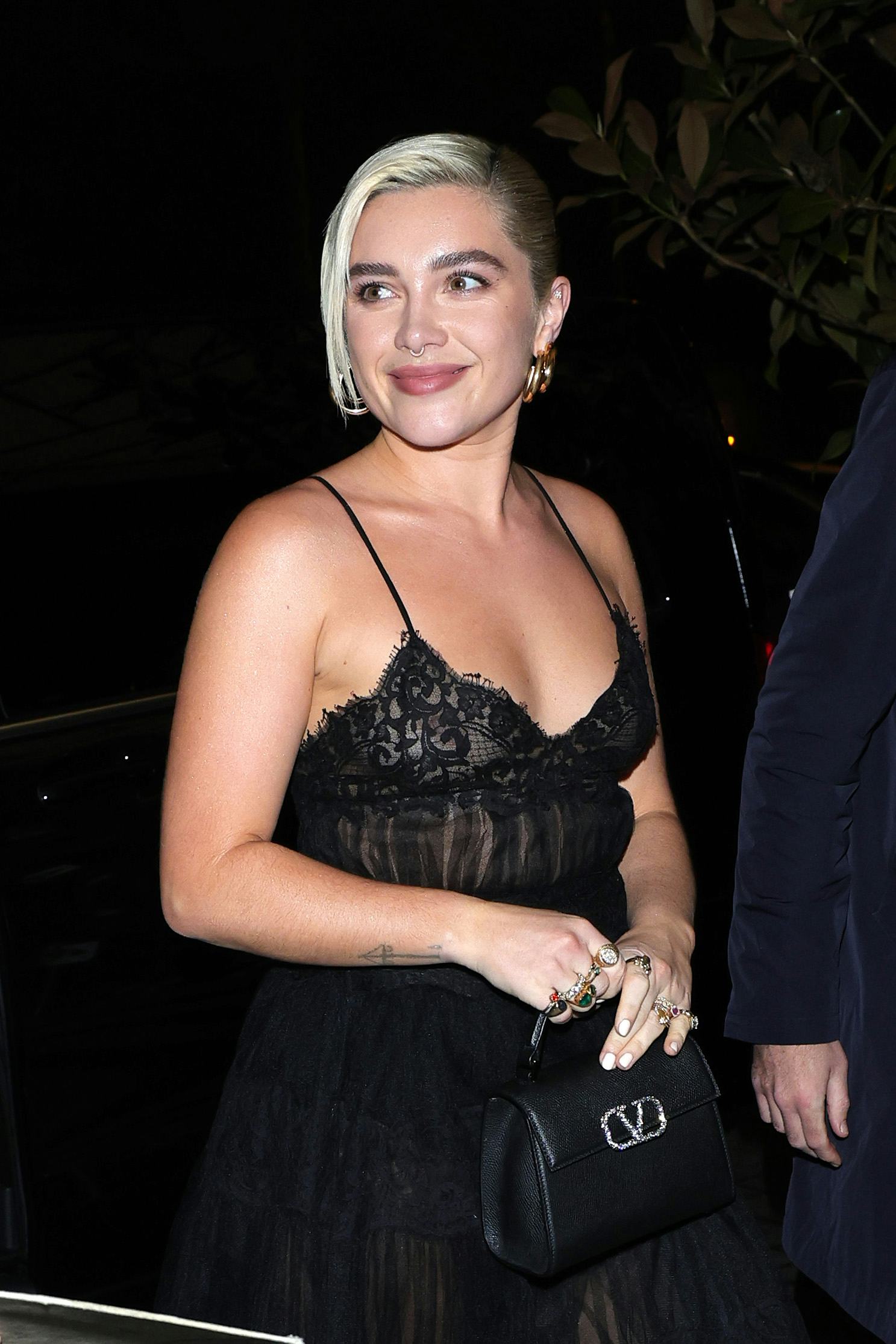 Florence Pugh wears a sheer dress at Valentino&rsquo;s after party.
