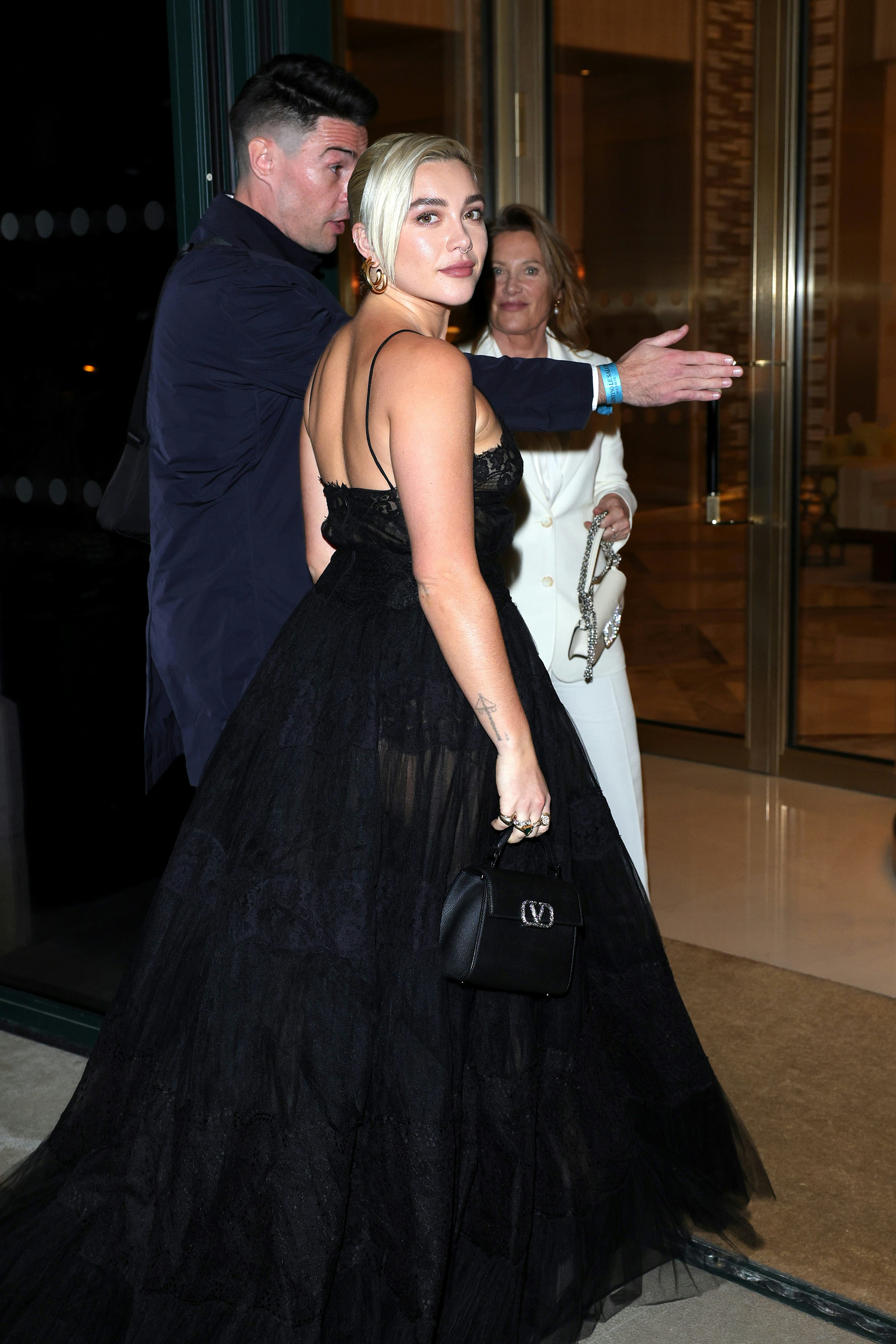 Florence Pugh wears a sheer dress at Valentino&rsquo;s after party.