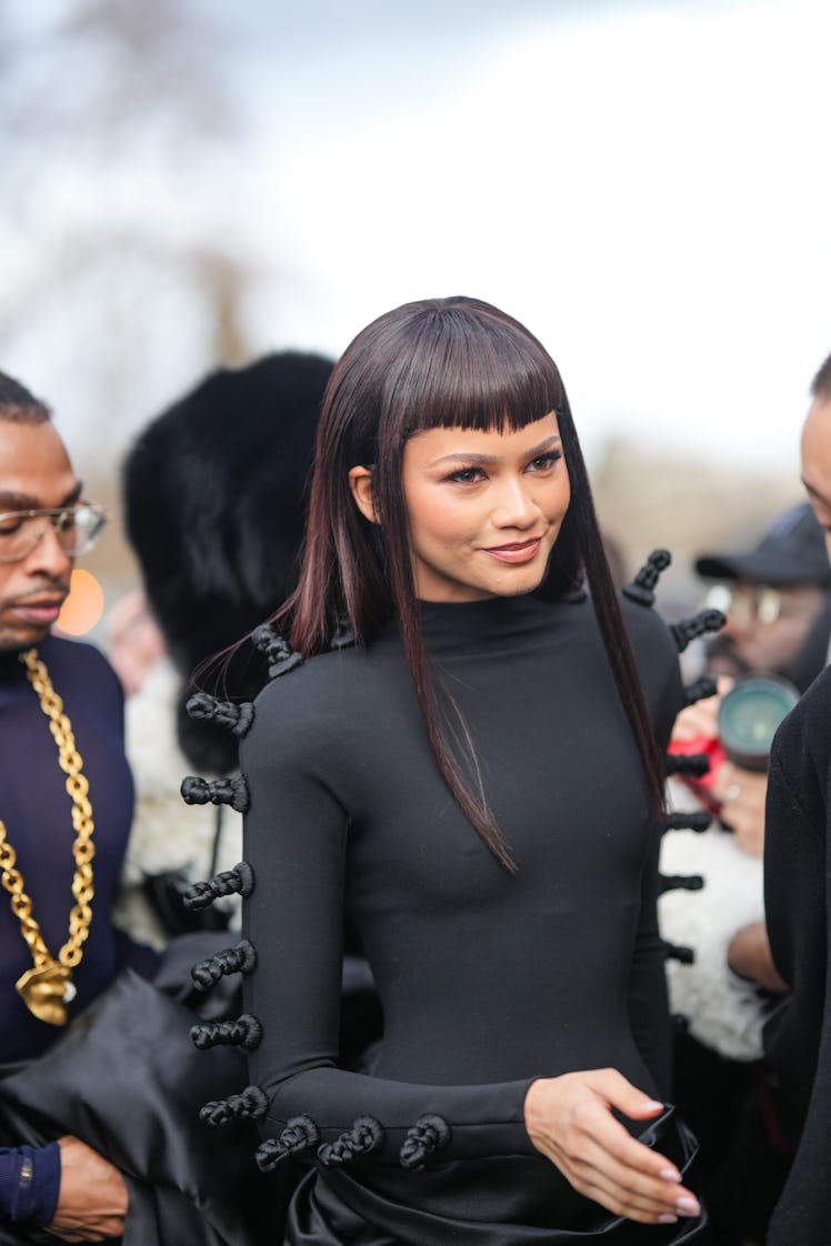 PARIS, FRANCE - JANUARY 22: Zendaya is seen, outside Schiaparelli, during the  Haute Couture Spring/...