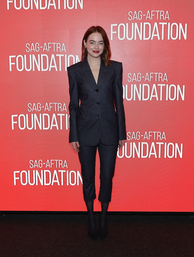 Emma Stone's gray suit