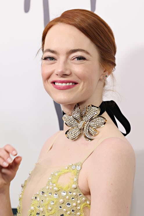 NEW YORK, NEW YORK - DECEMBER 06: Emma Stone attends the "Poor Things" premiere at DGA Theater on D...